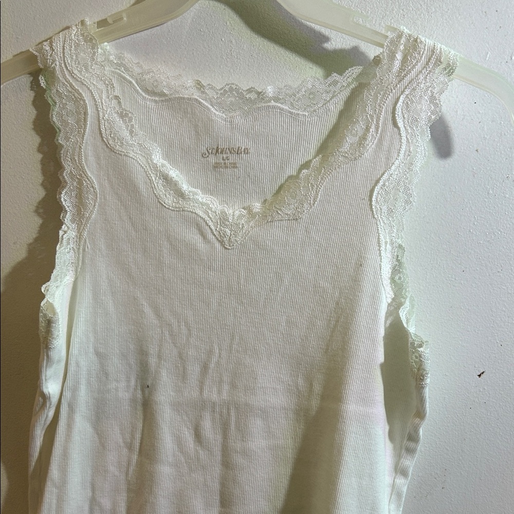 White Lace Trim Tank Top